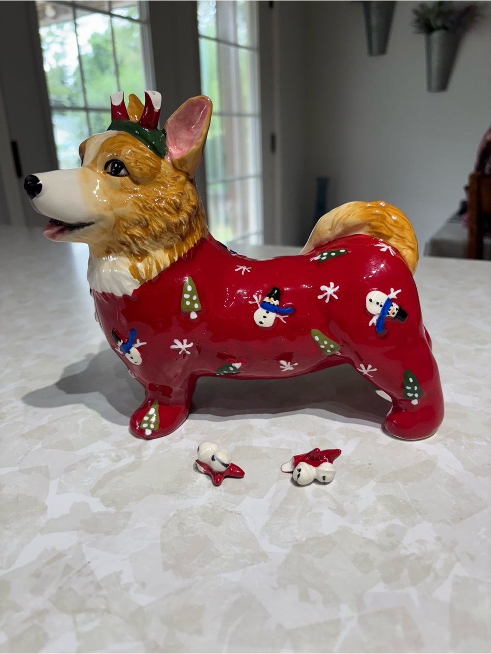 Festive Red Corgi Dog Figurine - Holiday Decorative Pet Statue